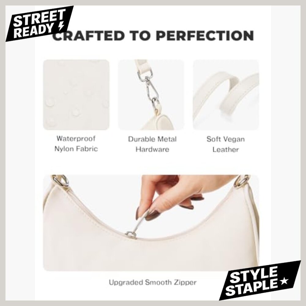 Small Nylon Crescent Shoulder Bag, 2-in-1 Crossbody, Adjustable Straps - Picture 5 of 7